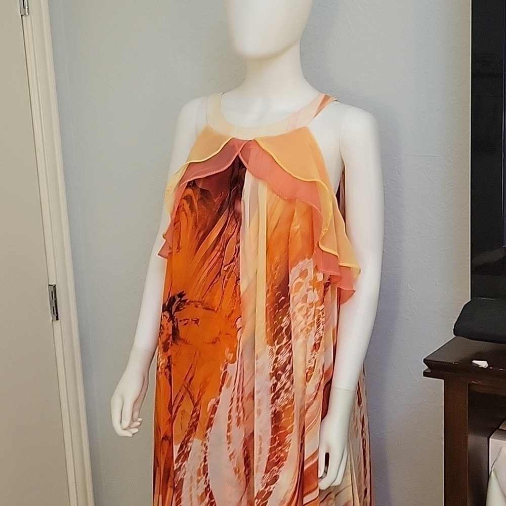 Ashley STEWART Chiffon Abstract Layered Maxi Camisole Bardot Tiki Slip Dress - Picture 3 of 12